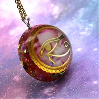 handamde eye of horus orgonite pendant with white crystal and rose quartz for reiki healling orgone spiritual energy necklace