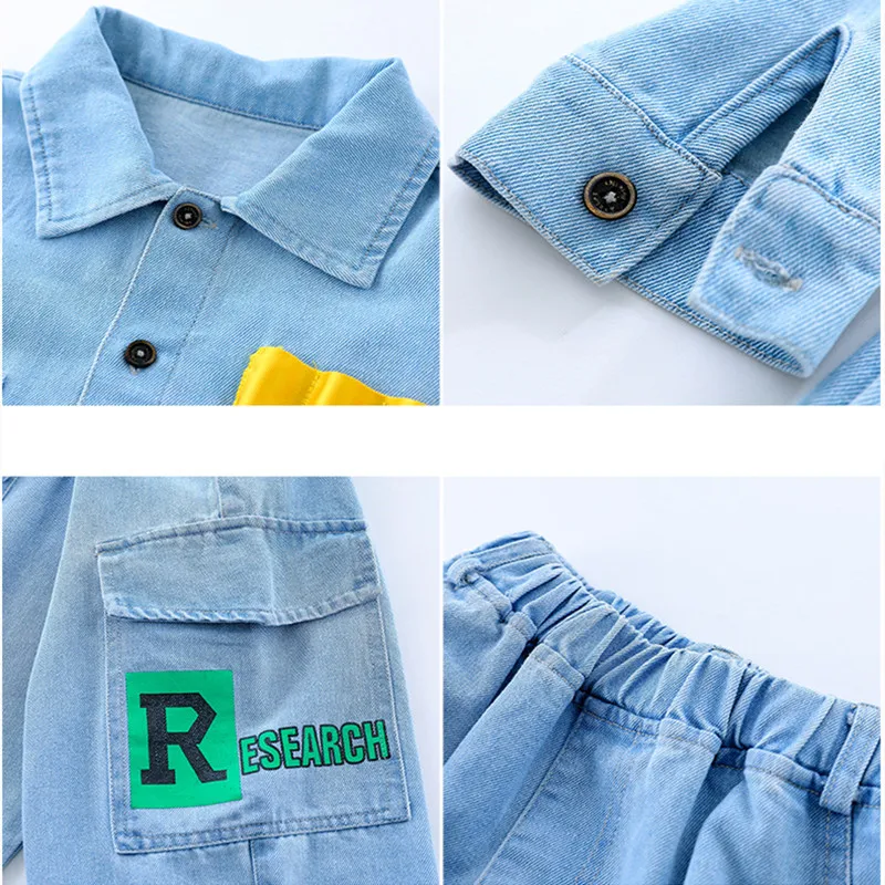 Рубашка для мальчиков и девочек джинсовая куртка в стиле хип-хоп брюки-карго
