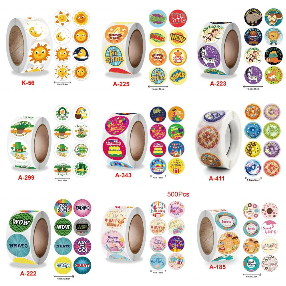 

100/500pcs 8 Styles Happy Birthday Stickers Round Decorative Sealing Labels for Birthday Gift Bag Envelopes Scrapbooking Cards