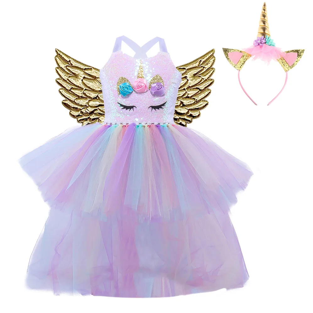 

Pastel Rainbow Girls Unicorn Costume Tutu Dress Baby Girl Birthday Outfit Junior Bridesmaid Wedding Dresses Princess Tulle Dress