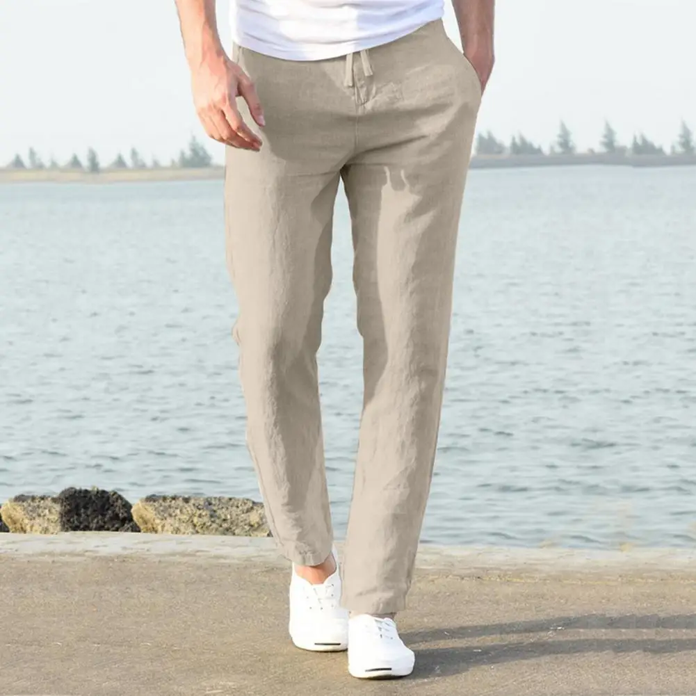 

Брюки мужские с завышенной талией, тонкие широкие штаны свободного покроя, из эластичного хлопка и льна, в винтажном стиле, для работы, лето 2021