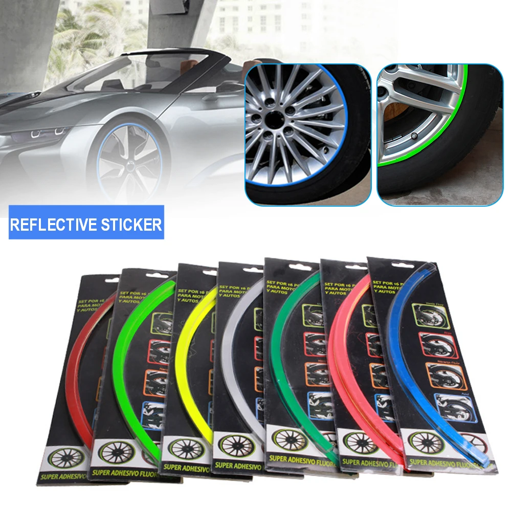 

16Pcs Car Wheel Stickers Attractive Reflective Car Trim Strips Automobile Styling Decoration Decal Tape Car Vehicle Accessory