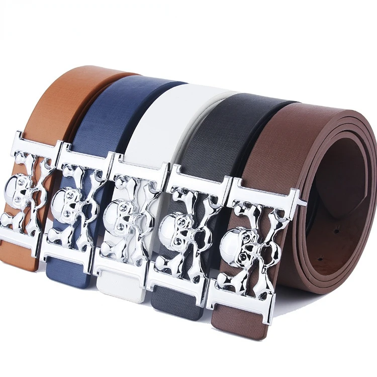 New Versatility 3.3cm Wide PU Leather Alloy Smooth Buckle Men's Perforated Head Belt for Young People Casual Belts