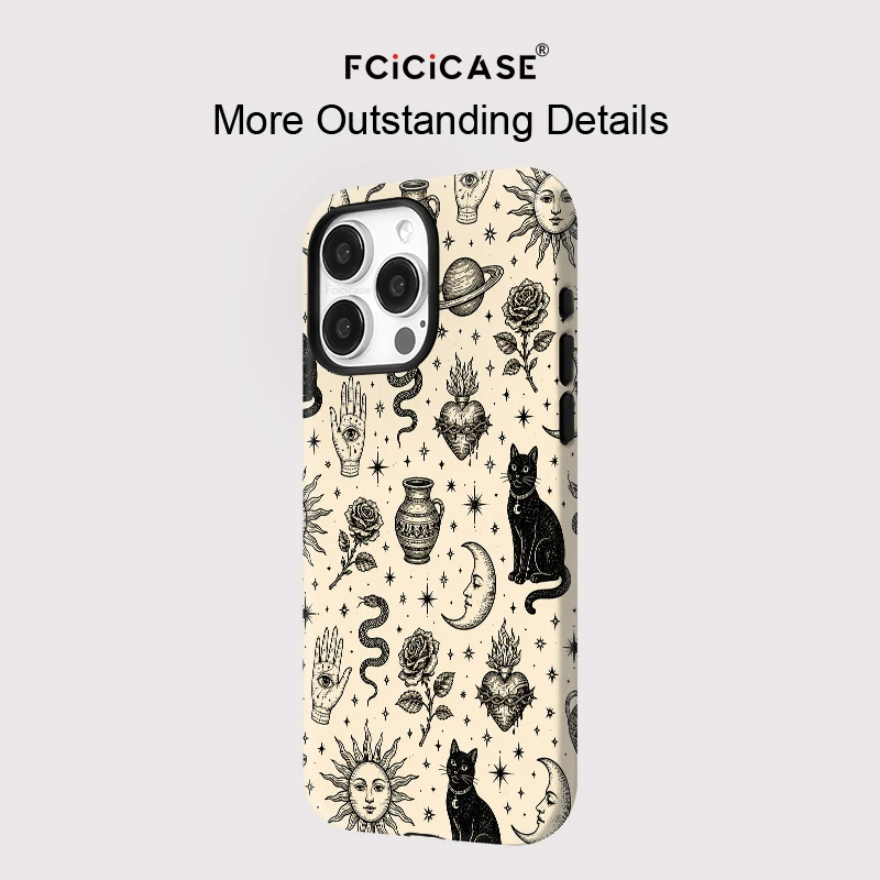 Фото Чехол Fcicicase для беспроводной зарядки iPhone 16 17 Air 15 Pro Max 14 Plus 13 12 11 с магнитной технологией MagSafe, черный, с дизайном кошки №5