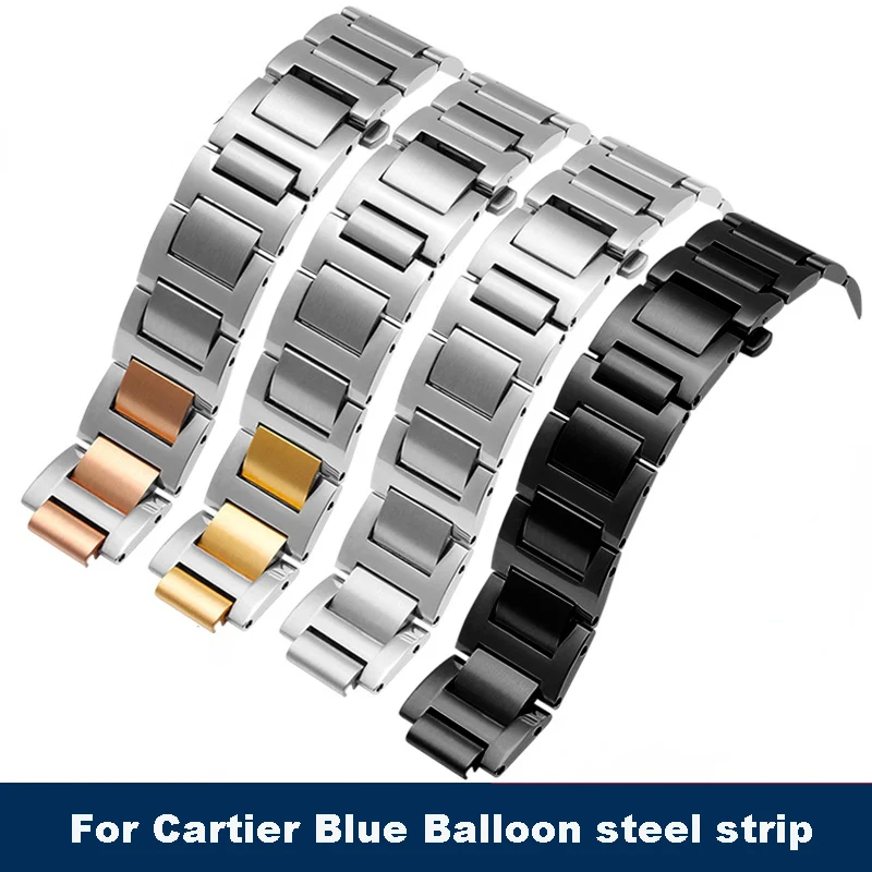 

For Cartier Blue Balloon Steel Belt Men's and Women's Cartier Stainless Steel Watch Band Metal Notch Watch Bracelet