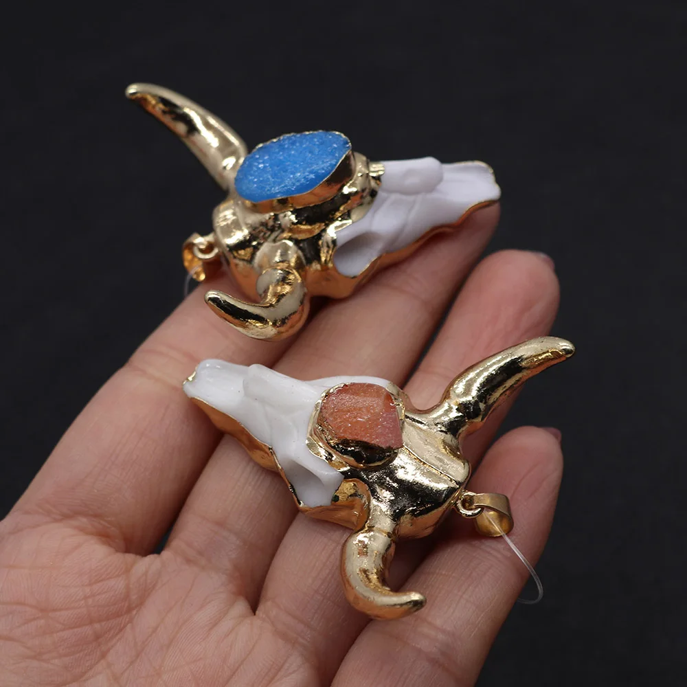 

Natural Stone Bull Head Shape 47x47mm Pendant Inlay Sprout Classic Unisex Resin Jewelry Bracelet Necklace Accessories