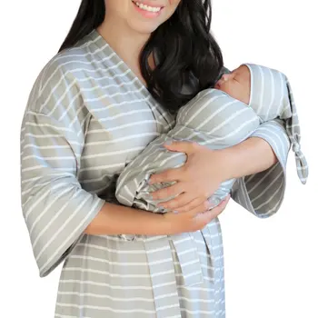 Matching Robe, Baby Swaddle, and Knot  Baby Shower Gift Set, 3pc 1