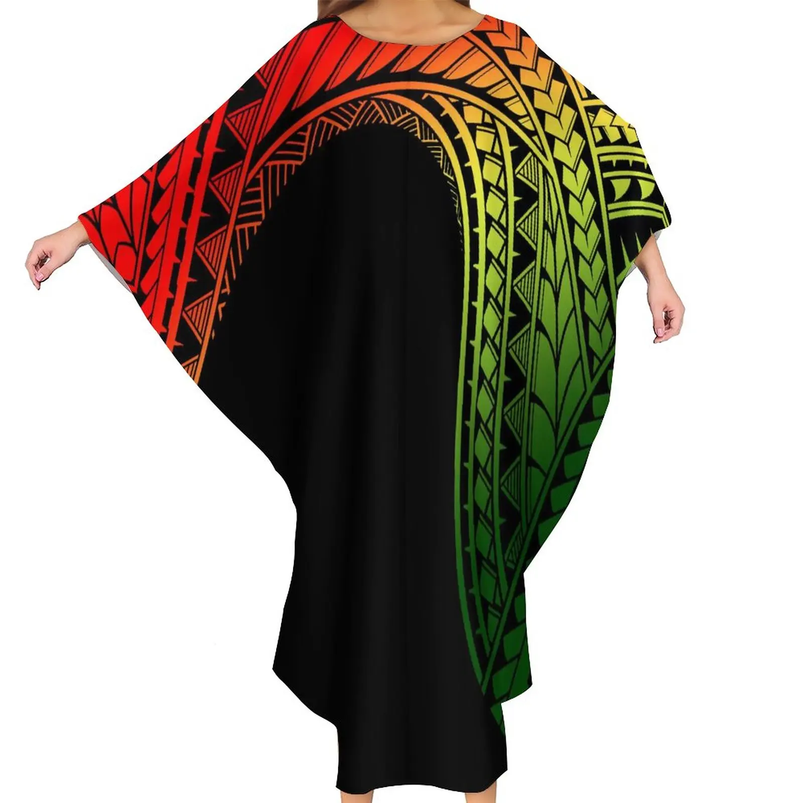 

Newest Hibiscus HD Print One Size Maroon Cloak Polynesian Samoan Women Cozy Bat Big People Fashion Ponchos Club Butterfly Dress