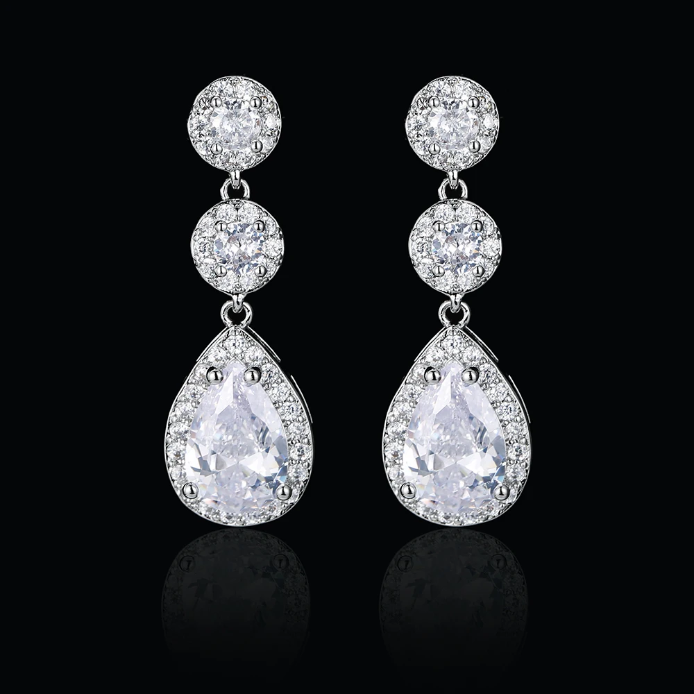 

Bettyue Luxury Zircon Wedding Long Dangle Earrings with Round Water Drop Elegant CZ Earrings for Women Bridal Engagement Jewelry