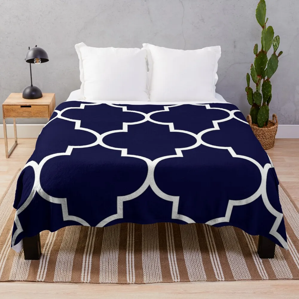 

Quatrefoil Large Navy Blue Throw Blanket Summer Blanket