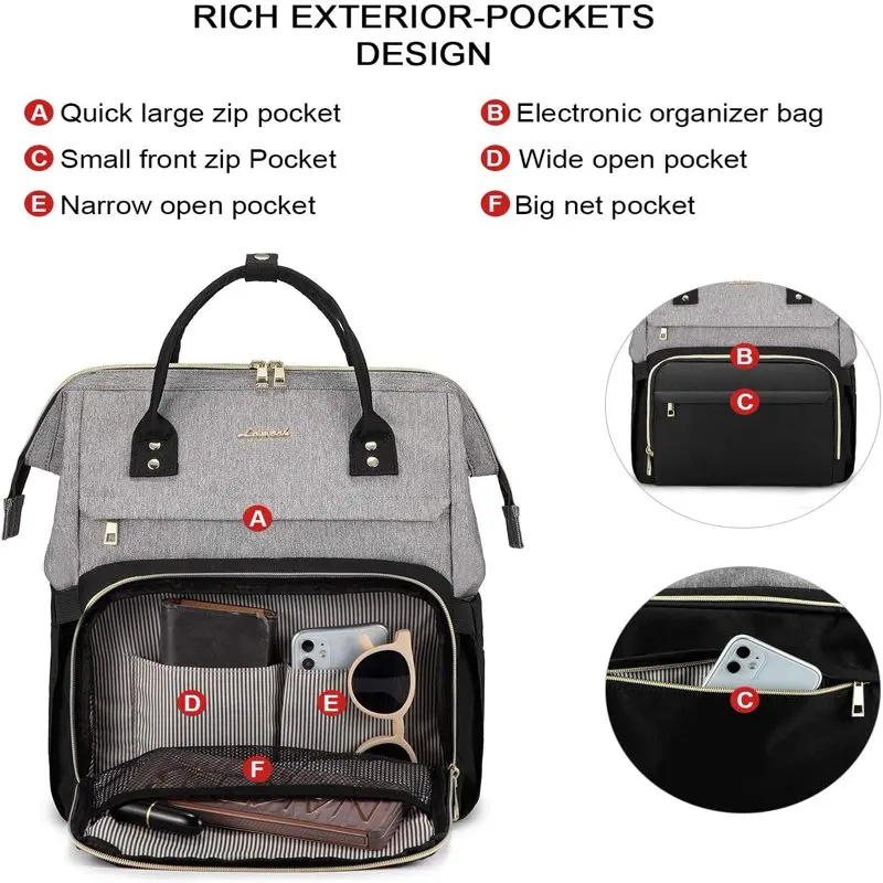 Laptop Backpack for Women,17inch Business Computer Bag Teacher Nurse Backpack Purse with Anti-Thief Pocket, Larger Waterproof Tr