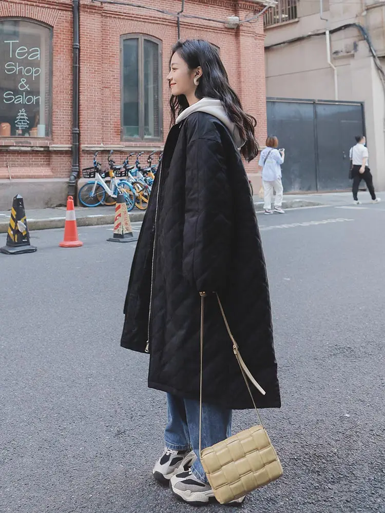 Vielleicht 2022 Cotton Down Jacket Women Winter Long Thick Spliced Hooded Coat Female Warm Loose Parkas For Women Winter Clothes
