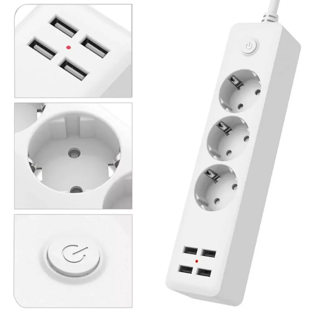 

EU Power Strip Portable EU Schuko type Sockets 1.8m Cable Multiple Electric Extension Socket With 4 USB Port Fast Charging