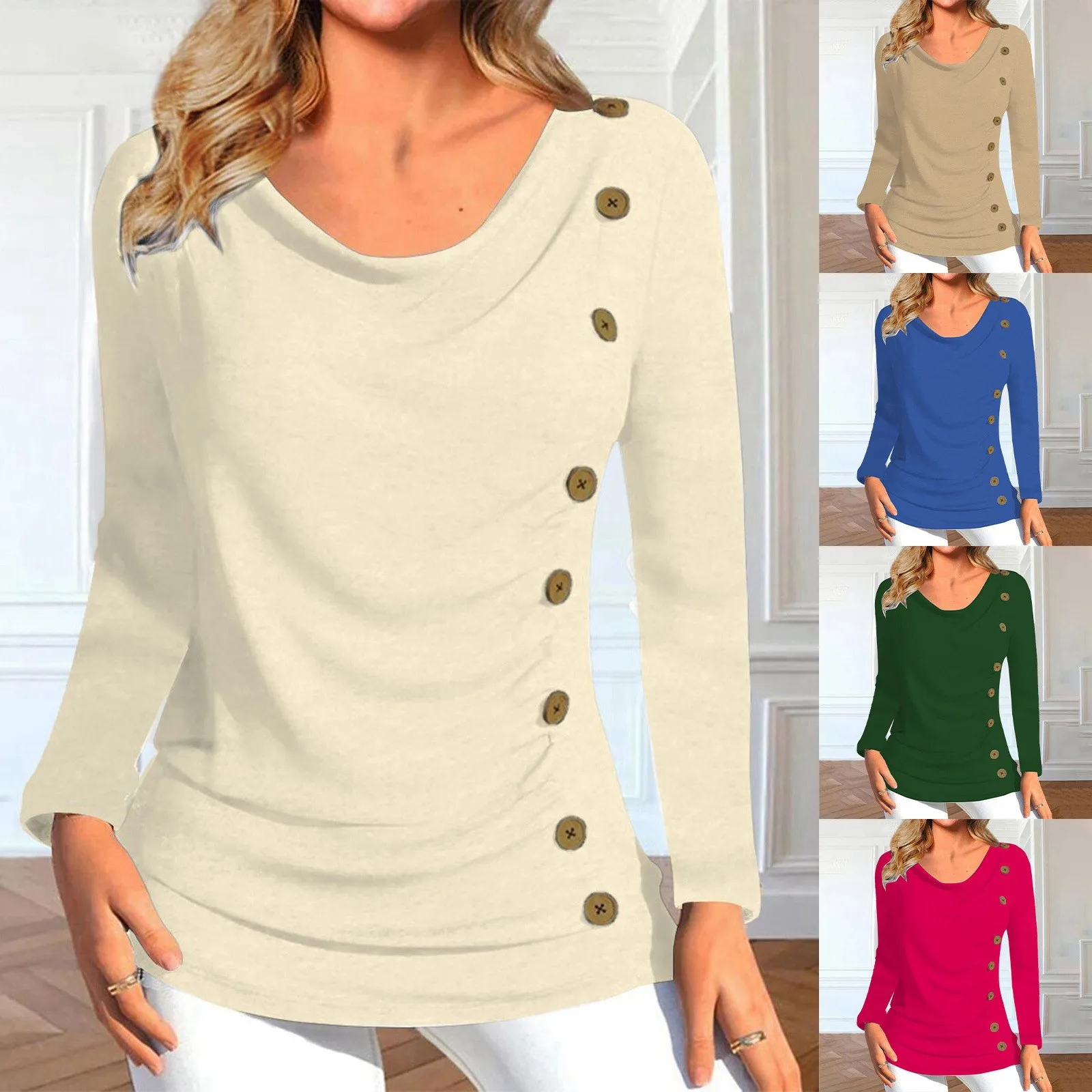 

Elegant Women Pleated Shirt Autumn O Neck Spliced Cotton Long Sleeve Blouse Top 2023 New Ladies Dress Shirts Formal Blusa Mujer