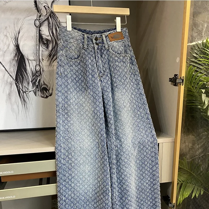 

Новинка 2023, Женские винтажные джинсовые брюки с завышенной талией, рваные джинсы, свободные прямые джинсы, уличная одежда в стиле 90-х, голубого цвета