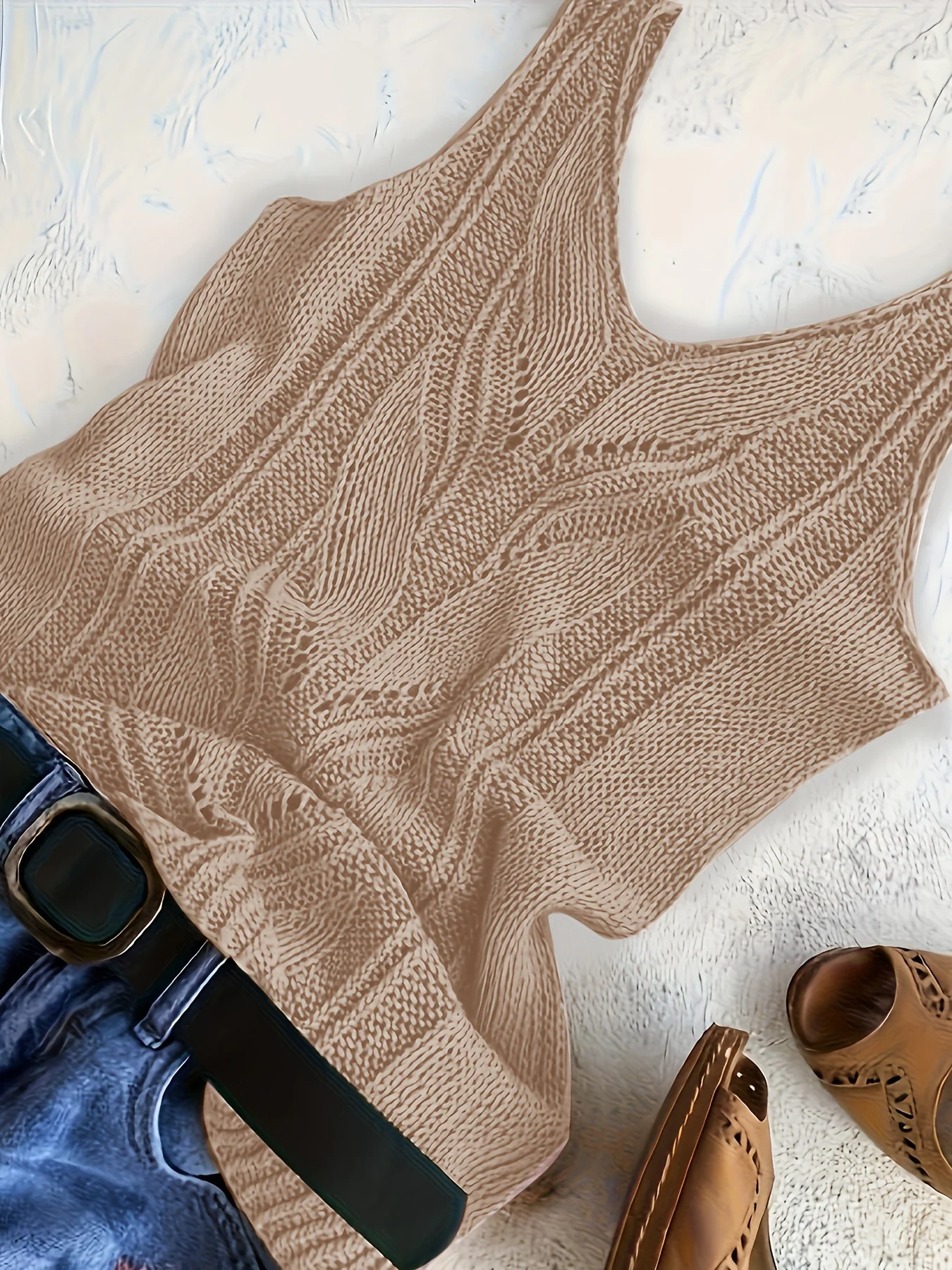 Элегантная женская вязаная майка с v-образным вырезом — без рукавов