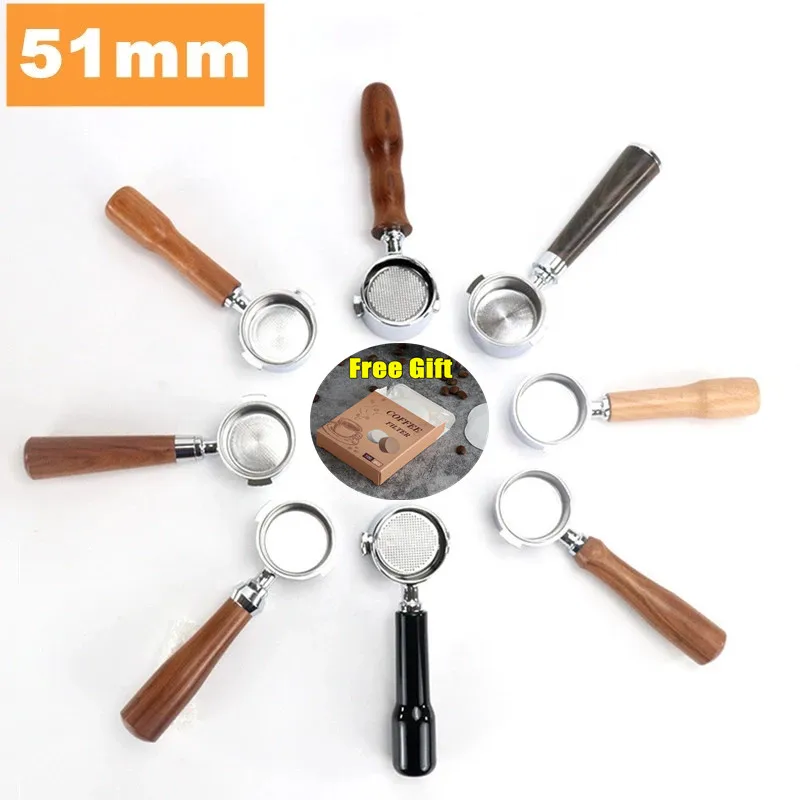 

51MM Portafilter Bottomless Filter for Coffee Machine Tea Portafilter stainless coffee filter Solid Wood Teapresso Portafilter