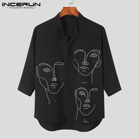 stylish simple style new men blouse casual party shows male loose fashionable face printing streetwear shirts incerun tops 2022