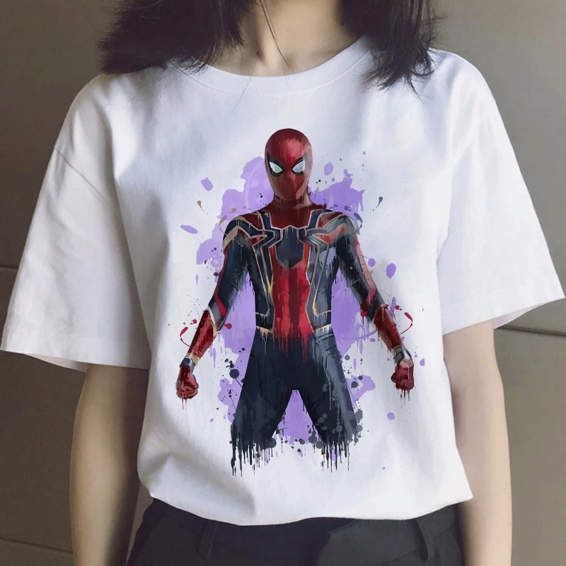 

T Shirt Women's Marvel Spiderman Kawaii Hand Painted Super Hero The Avengers Vintage Casual Cartoons T-shirt Unisex Tees Clothes