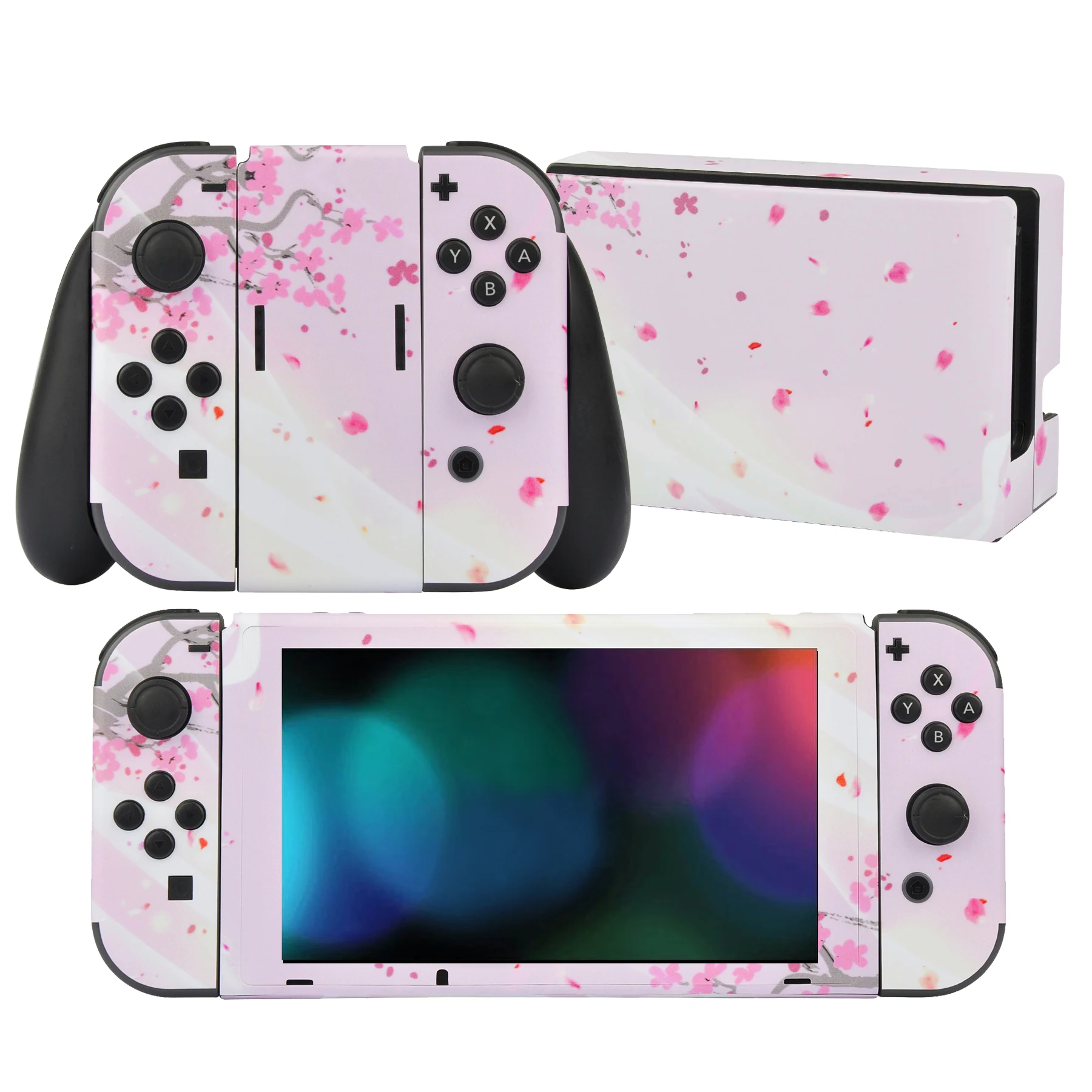 

PlayVital 2 Set Protective Skin Decal for NS Switch, Full Set Stickers for NS Switch Console&Joycon&Dock&Grip-Pink Petals