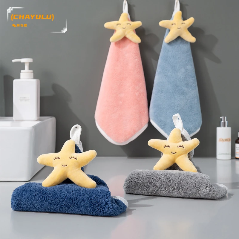 

(CHAYULU)2022 Cute Microfiber Bathroom Towel for Kitchen Hand Towel Hanging Coral Fleece Strong Absorbent Towel for Home 30x30cm