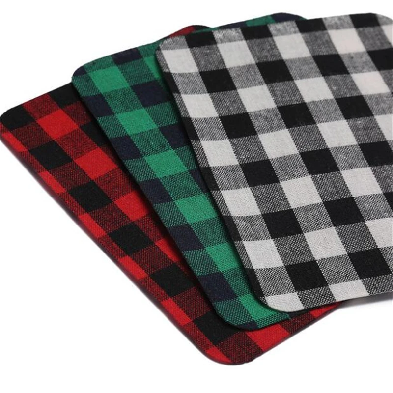 Красная и зеленая клетчатая термоклейкая нашивка хлопковые сетчатые тканевые