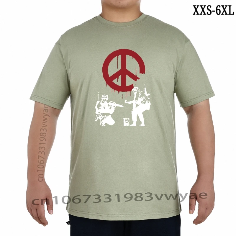 

Banksy Street Art Soldiers Painting Peace Sign Men' T Shirt Black Top Quality Custom Printed Tee Shirt XXS-6XL