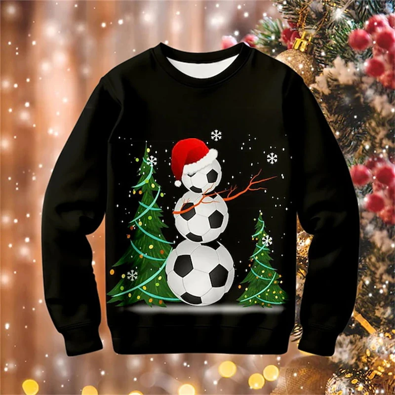 Christmas Hoodie For Men Boys 3D Football Pattern Sweatshirt Y2k Harajuku Casual Sweater Pullover Oversize Unisex Tops
