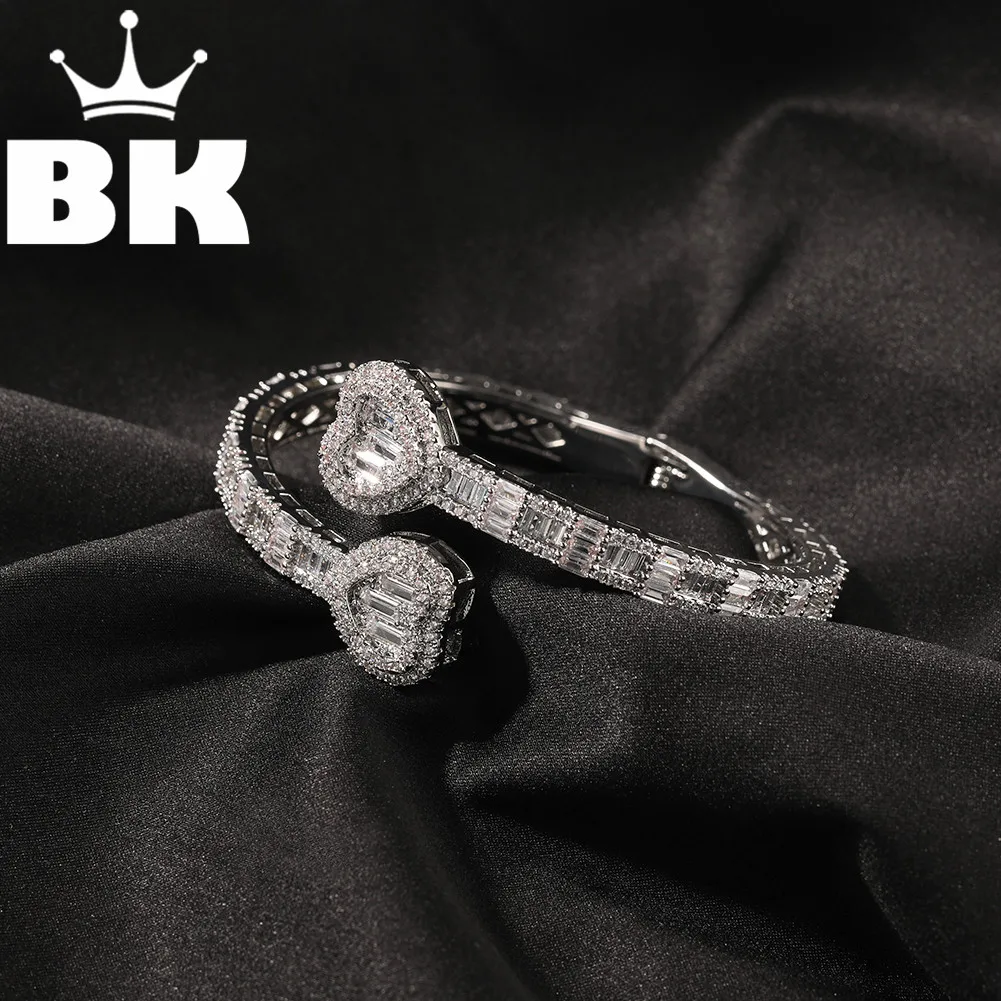 

THE BLING KING CZ Custom Opened Heart Zircon Baguette Iced Out Adjustable Bracelet For Men Luxury Drop Shipping
