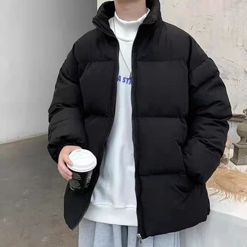 

Parkas Men's Jacket Coats Winter Warm Tall Neck Simple Solid Color Korean Version Harajuku Woman Heavy Jackets