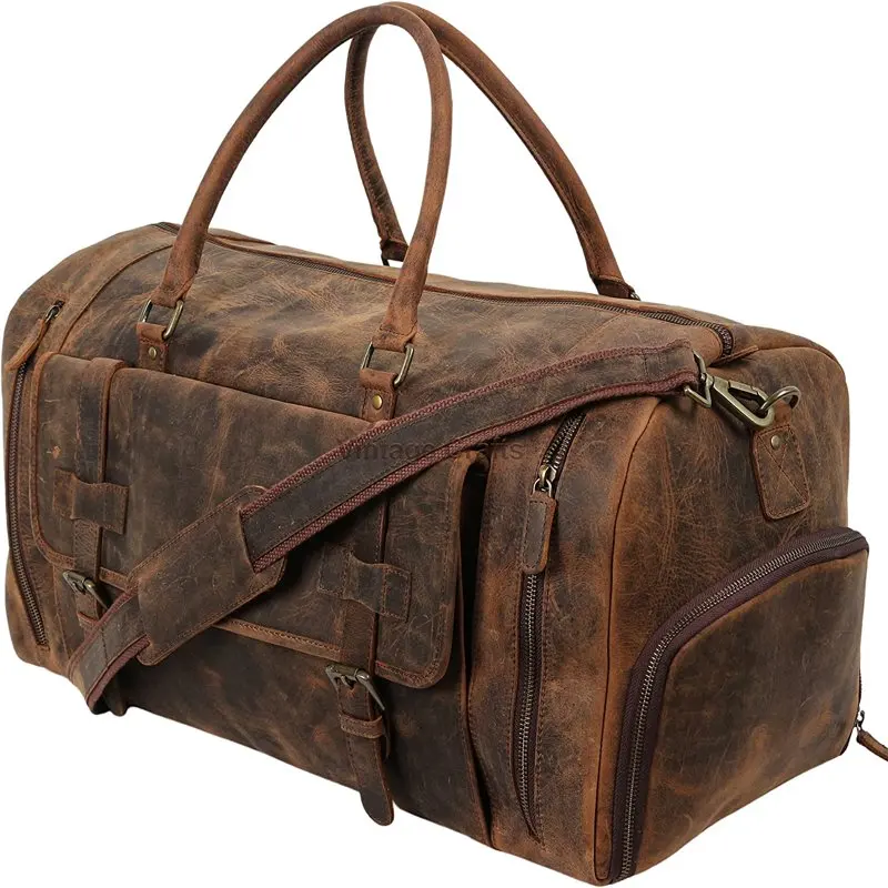 VINTAGE  SHOP 22 Inch Genuine Leather Duffel Bag | Overnight Travel Weekend Sports Gym Traveling | Carryon Durable Cabin With Sh