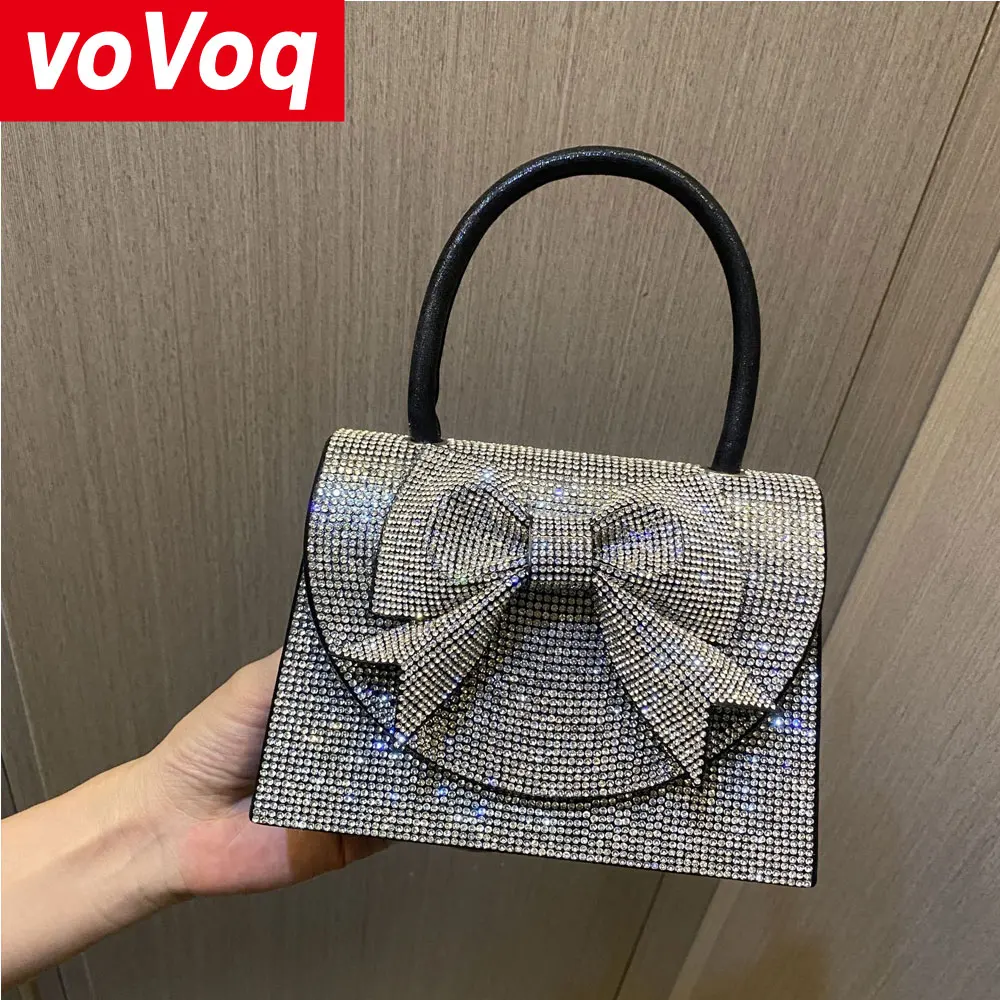 

Light Luxury Bowknot Water Diamond Handheld Women's Bag Exquisite and Elegant Bride Wedding Party Dinner Small Messenger Bags