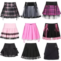 e girl gothic lace mini pleated skirt women punk y2k aesthetic high waist a line short skirt 90s vintage harajuku streetwear