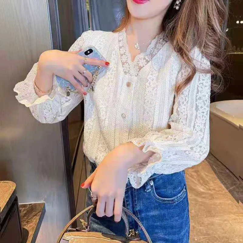 

Women Shirts Long Sleeve Casual Fashion V-neck All-match Office Lady Chic Harajuku Temperament Tops solid color Clothing