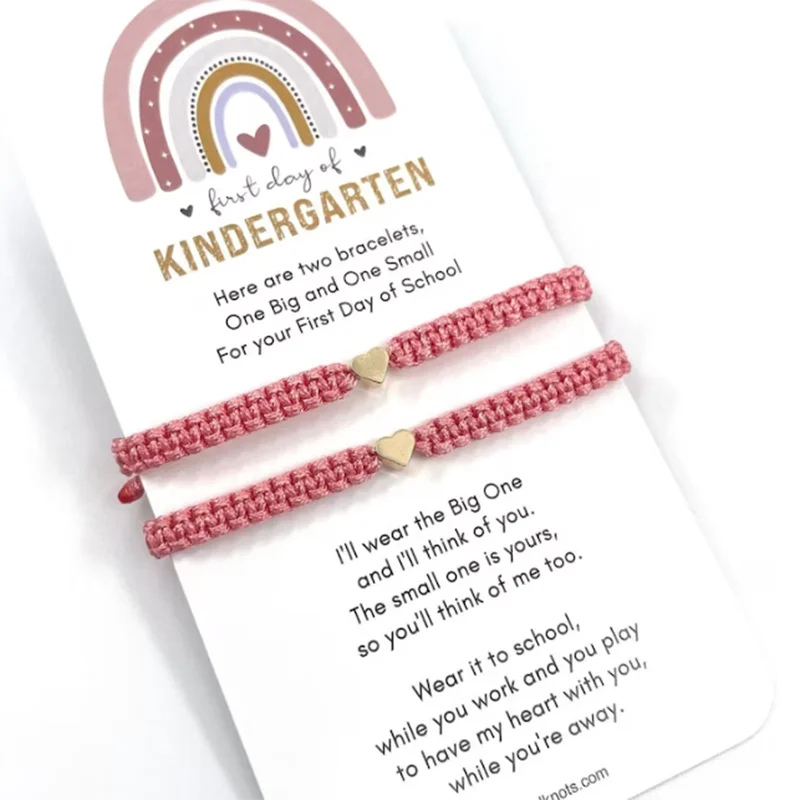 Mommy and Me Heart Purple Matching Bracelets Pink First Day of Transitional Kindergarten Bracelets Set Back to School Jewelry