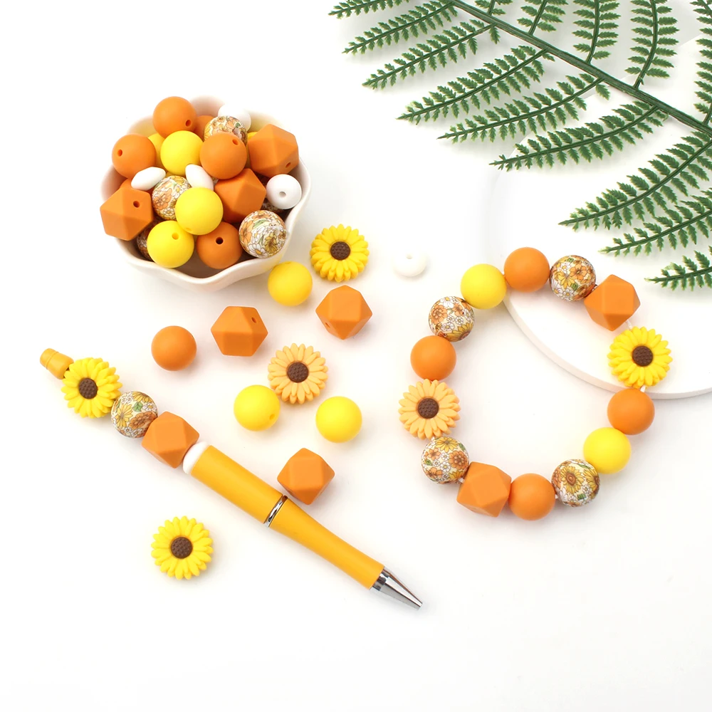 30Pcs Детские Силиконовые Бусины Daisy Тема Для Ювелирных Изделий DIY Ручка Ожерелья