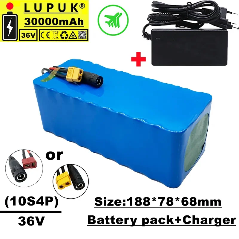 

LUPUK-36V electric bicycle battery pack, 10 series 4 parallel combination, 30000 mAh, internal resistance BMS protection