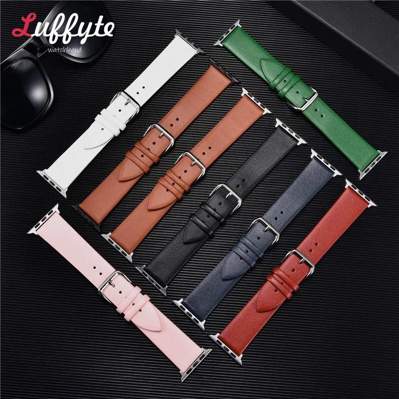 

Ремешок из мягкой натуральной кожи для Apple Watch Band, сверхтонкий браслет для IWatch 4 5 6 Se 7, 45 мм 41 мм 44 мм 40 мм 42 мм 38 мм