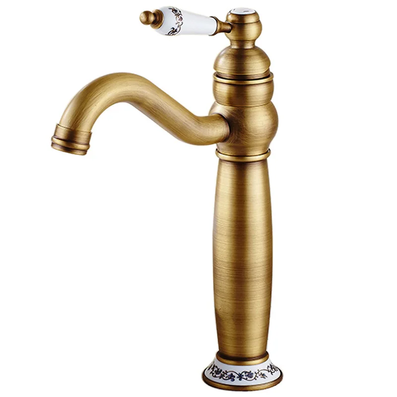 

European style antique faucet Bathroom hot and cold retro countertop basin balcony faucet Single hole golden basin faucet