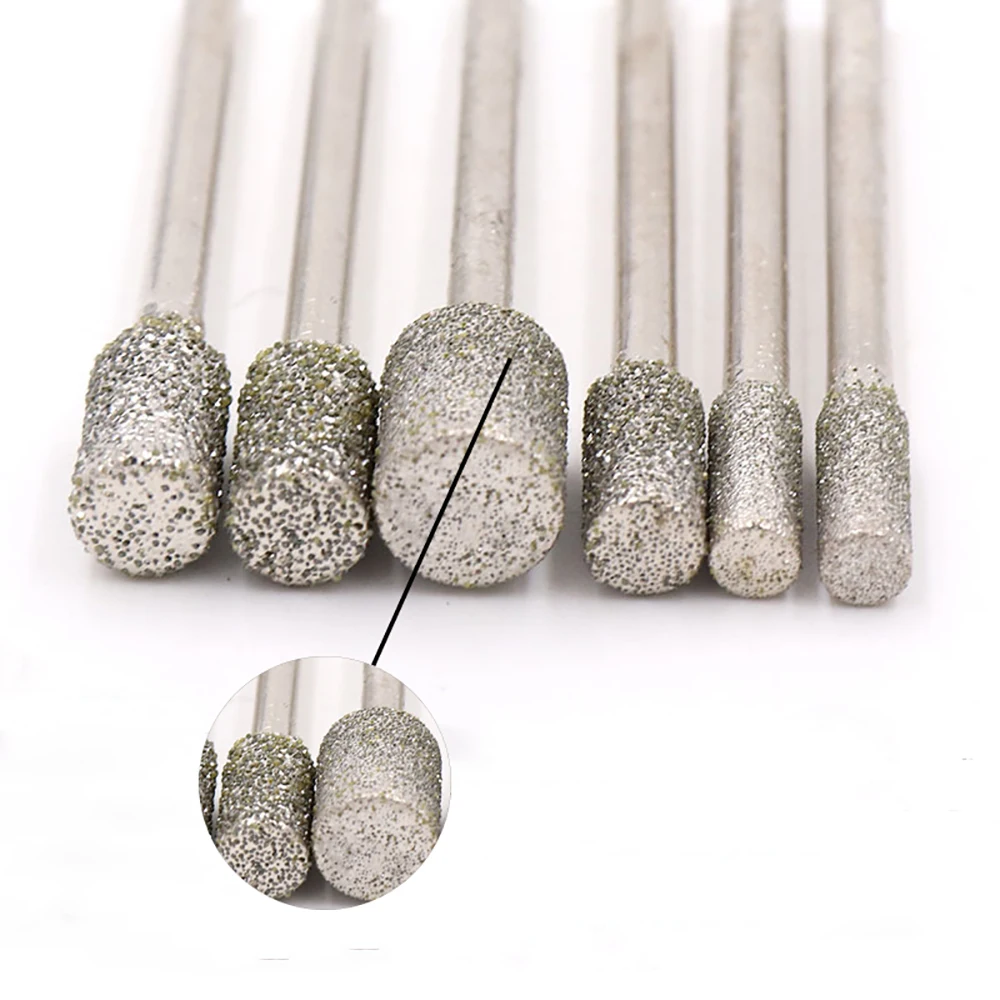 

10pc 3mm shank cylindrical diamond grinding head 60# 3-8mm for jade peeling mould carving metal ceramic glass stone grinding
