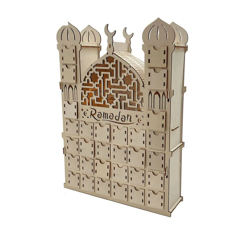 

Eid Ramadan Ornament Wooden Moon Star Led Glowing Crafts for Home Islamic Muslim Festival Party Decoration