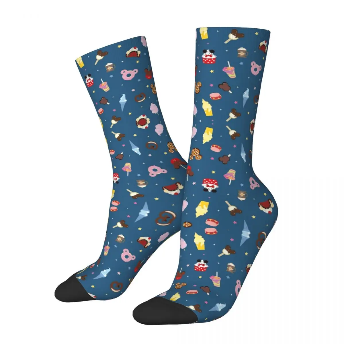 

Magic Treat Blue Pattern With Food And Drinks From Theme R92 Stocking Graphic Color contrast Humor Graphic Elastic Socks