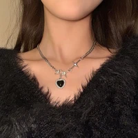kpop black heart necklace french metal love clavicle chain korean simple female short pendanklace female short pendant for women