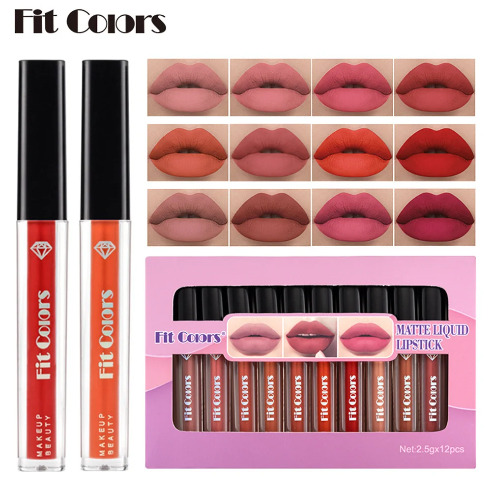 ELECOOL 12psc/set Nude Lip Gloss Matte Liquid Lipstick Makeup Long Lasting Waterproof Sexy Red Lip Tint Nude Lipgloss Makeup Kit