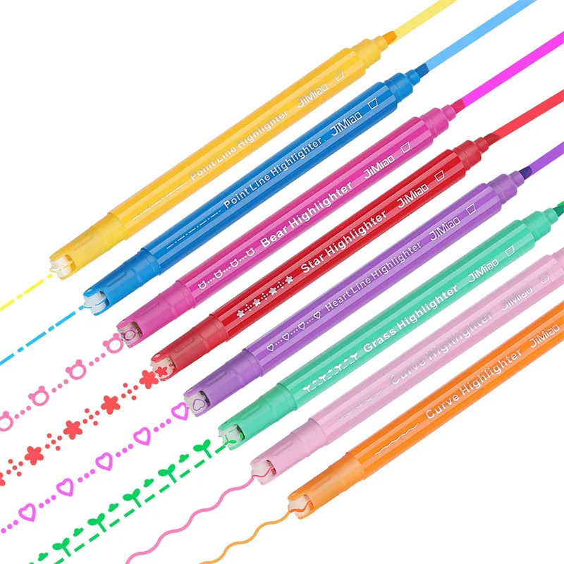 8Pcs Curve Highlighter Pen Set Dual Tip Marker Pens Colored Curve Pens for Journaling Supplies Scrapbook Planner Art Design