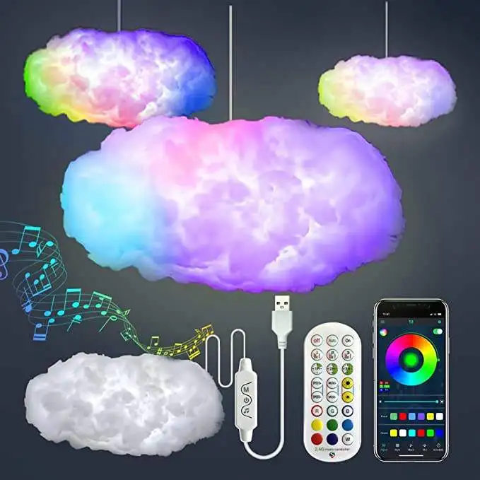 Фото Светодиодная лента LED Cotton Clouds с синхронизацией музыки, RGBIC, управление через смарт-приложение, умный пульт ДУ, атмосферная потолочная лампа для декора игровой комнаты №2