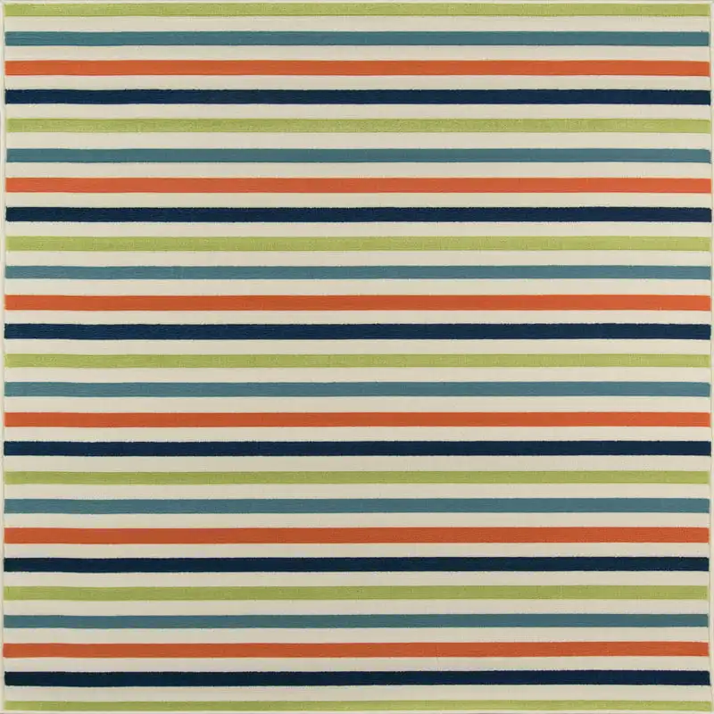 

Indoor/Outdoor Striped Modern Contemporary Area Rugs, Blue/ Green, 2'3x4'x6''