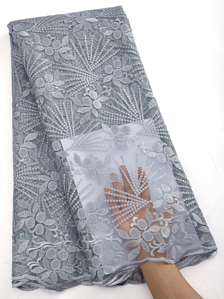 

White African Lace Fabrics With Stones 2022 High Quality Embroidery Lace French Lace Fabric For Woman Wedding Party Sewing A2823