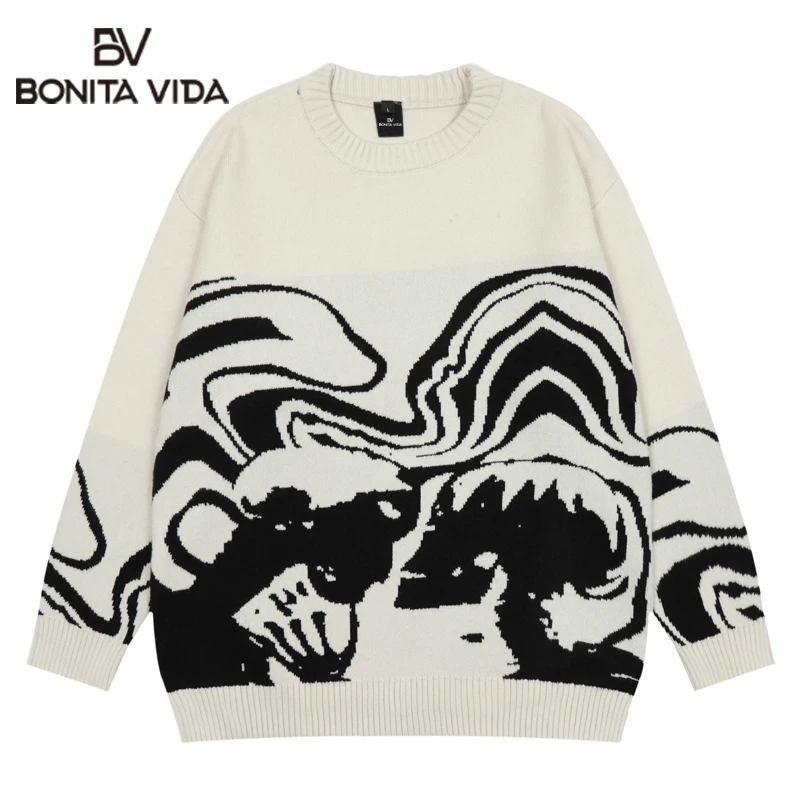 

2022 Men Streetwear Sweater Retron Painting Skull Graphic Hip Hop Knitted Sweater Vintage PulloverCasual Sweater Hipster