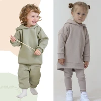2022 children kids fleece winter outfits solid cotton hooded sweatshirtpants toddler infant suit boy girl casual warm clothes